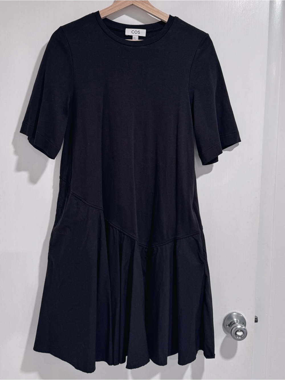 COS Black Short-Sleeve Gathered Waist Dress